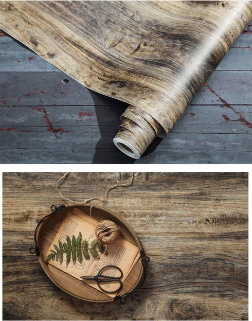 Self Adhesive Distressed Wood Grain Wallpaper, Removable Shelf Liner for Cabinets and Furniture
