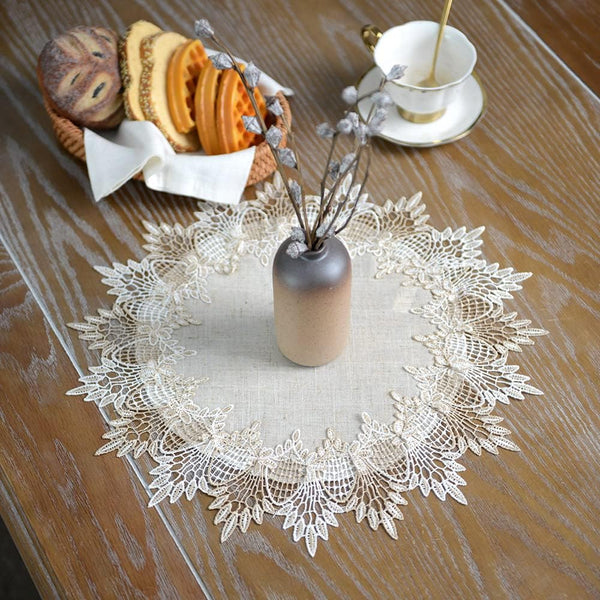 ARTABLE Grey Lace Doily Linen Table Topper Scarf Placemat Round Small Coffee
