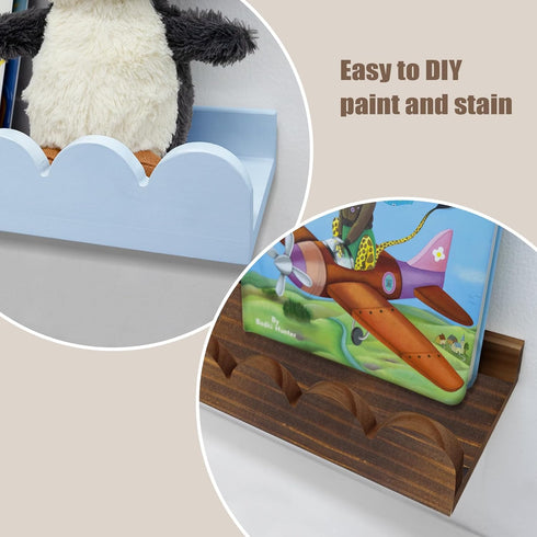 icnjdMopclean Set 3, 16 Inch Wall Book Shelves for Bedroom Kids with Hooks - Scalloped Shelves for Nursery of Nursery