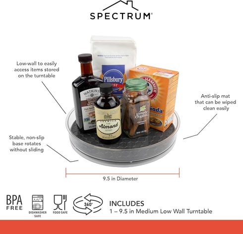 Spectrum Lazy Susan Organizer, Hexa Medium (1-Pack) for Cabinet, Refrigerator, Pantry, Table, & Shelf
