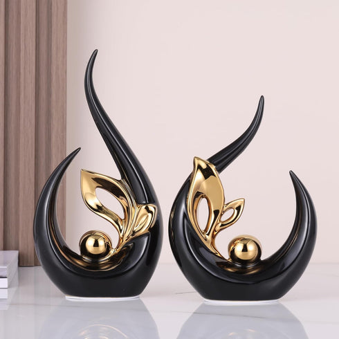 9.4" H Black Gold Abstract Sculptures Home Decor, Ceramic Art Statue Cool Stuff to Put on Shelves&tv Stand Decor, Gold