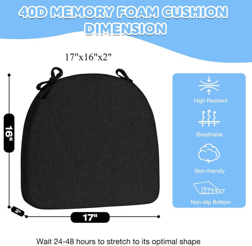 Set 1 D-Shaped,40D 17"x16"x2"Black Dining Room Chair Seat Pads for Chairs of Foam,Work Bar Farmhouse Office Kitchen