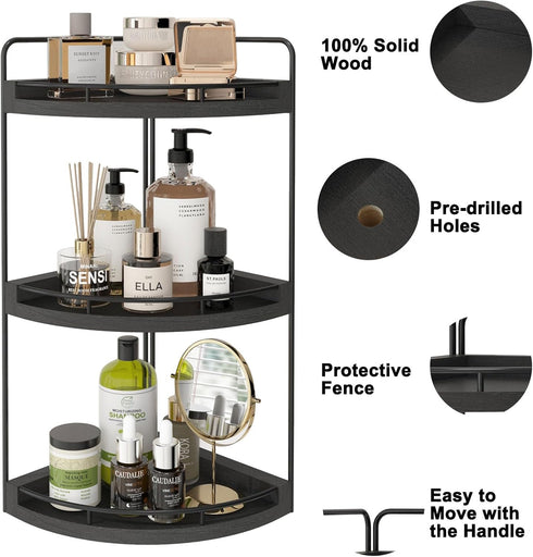 Counter 3 Countertop Fixwal Corner Bathroom Organizer, Tier Rustic Bathroom Organizer, Wood Storage Tray for Vanity