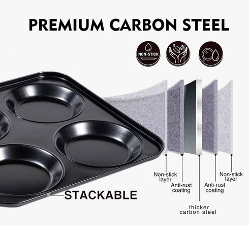Muffin Top Pan Non Stick, 4 Cavity Baking Moon Pie Whoopie Pie, 4 Inch Yorkshire Pudding Pan for Oven