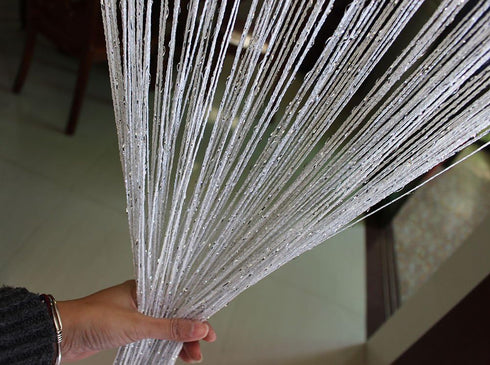 1x2 M Door String Curtain - Rare Flat Silver Ribbon Thread Fringe Window Panel Room Divider for Wedding