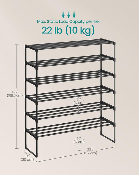 6-Tier 24-30 11.8 36.2 42.7 Inches, ULSA306BH01 SONGMICS Shoe Rack, Shoe Organizer, Metal Storage Shelf, Upright