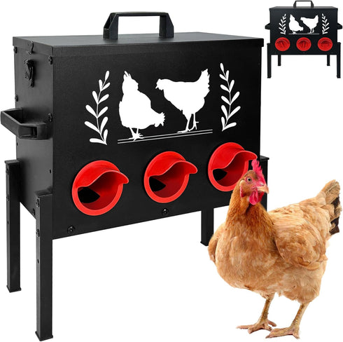 koretech Chicken Feeders, 30 lb Capacity 6 Port Automatic Chicken Feeder, Metal Chick