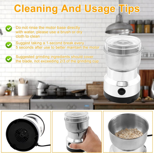 Electric Coffee Grinder, Mini Spice Grinder with 4 Stainless Steel Blades, 300ml Portable Mill Grinder for Home Kitchen