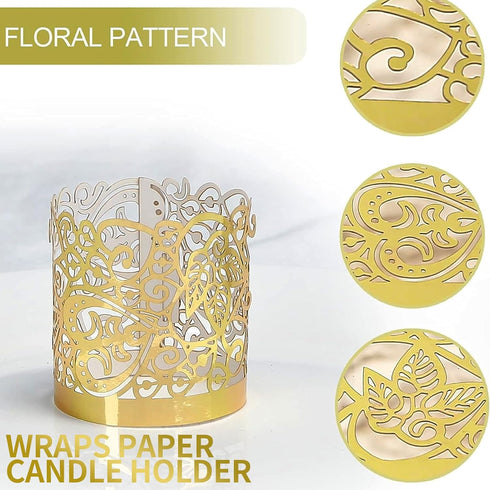 LOVEINUSA 48pcs Votive Candle Holders Wraps, Gold Tea Light Candle Fairy Home Decoration (No Bottom)