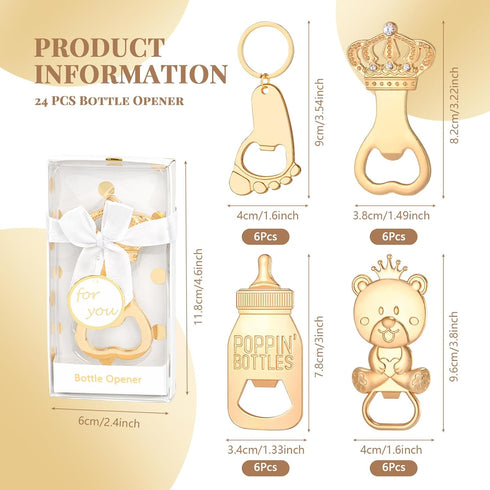 wxfdac 24 Pcs Baby Bottle Opener, Popping Bear Footprint Keychain Bottle Openers with White Gift Box, Baby Shower Party