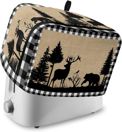 Toaster Cover 2 Slice, Christmas Animal Moose Elk Xmas Tree, Dust-Proof Cover with Pockets for Kitchen Appliance