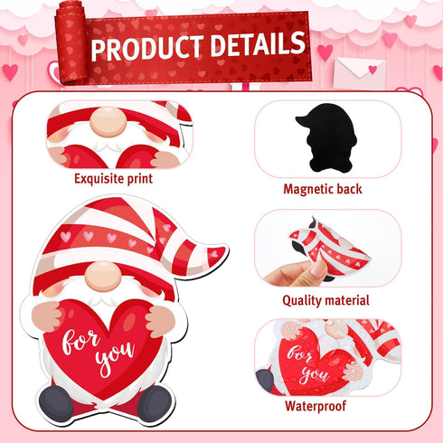 Hoteam 30 Pcs Valentine's Day Garage Door Magnets, Gnome Heart Love Refrigerator Magnetic Stickers for Decoration