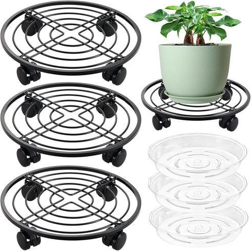 lucpur 12" Metal Plant Caddy with Wheels 3 Packs Large Rolling Plant Stands