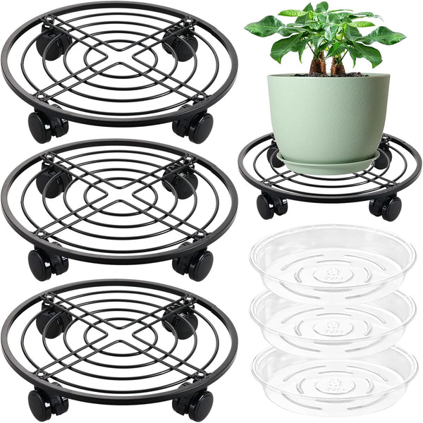 lucpur 12" Metal Plant Caddy with Wheels 3 Packs Large Rolling Plant Stands