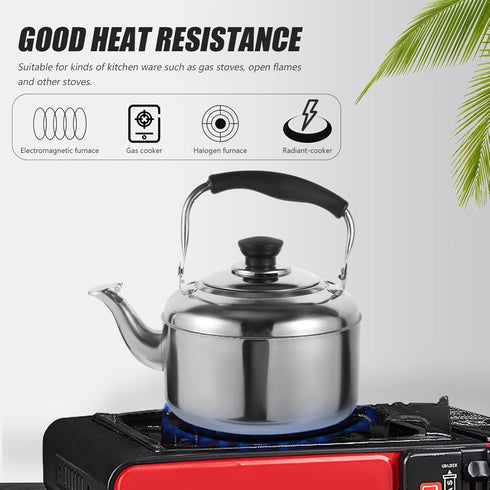 KALLORY 1pc Stainless Steel Teapot, Camping Water Kettle, Stainless Steel Tea Kettle for Stove Top