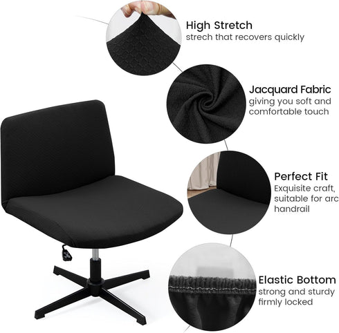 Armless Office Desk Chair Cover Stretch Waterproof Jacquard Wide Seat Mid Back Accent Chair Slipcover Criss Cross Chair