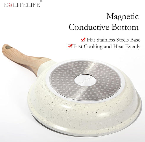 ESLITE LIFE Nonstick Ceramic Frying Pan Skillet, 8'' (White), Non-Toxic, Compatible with All Stovetops, PTFE & PFOA Free