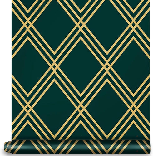 Green Rhombus Peel and Stick Wallpaper 17.7"× 9.8ft, Geometric Diamond Contact Paper for Furniture Renovation Home Decor