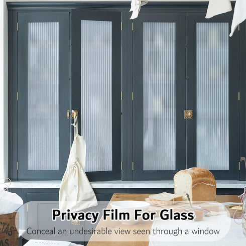 VELIMAX 1/2-Inch Reeded Frosted Glass Window Film, Non-Adhesive Privacy Film, 3D Window Decals for Bathroom Living Room