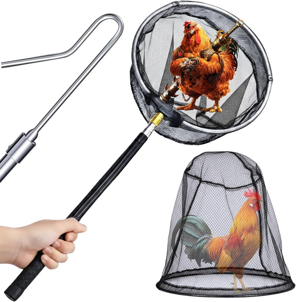 SHANWORN Stainless Steel Retractable Chicken Catching Net - Extendable 16" to 58.5" Poultry