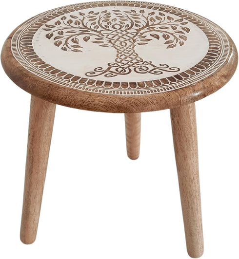 3) VANIYA CRAFTS Wooden Engraved Fold-able Side Table/End Table/Plant Stand/Stool for Living Room Bedroom Restaurant
