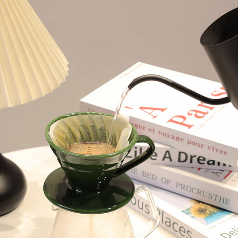Ceramic Coffee Dripper with 50 Filters, Portable 01 Hand Drew Pour Over Coffee Maker for 1-2 People