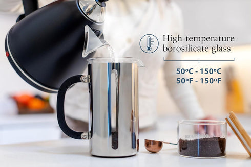 High Borosilicate Glass French Press, 1000 ml Capacity with 304 Stainless Steel for Coffee Enthusiasts