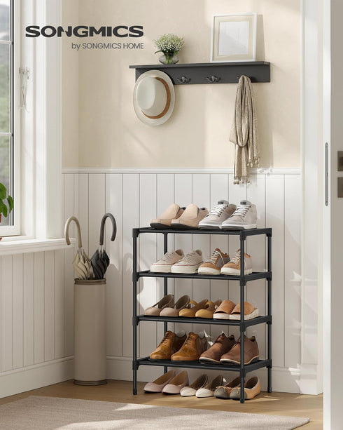 4-Tier Closet, 11.8 24.5 26 Inches,Black ULSA124BH01 SONGMICS Shoe Rack for Compact Metal Shoe Organizer Shelf