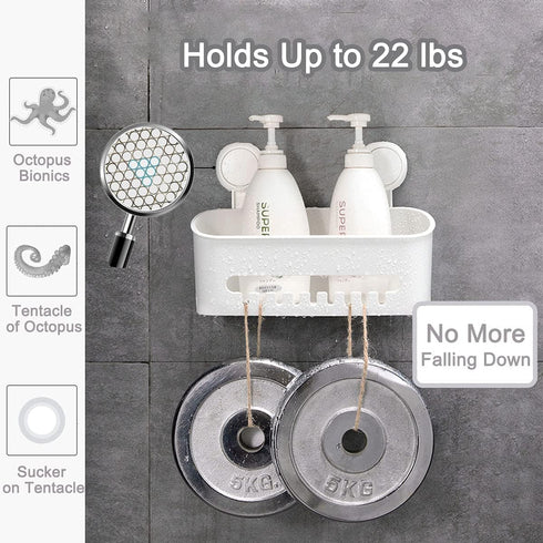 Suction Cup Shower Organizer Basket, Plastic Bath Shelf with Strong Suction Power, Waterproof, Reusable Caddy for