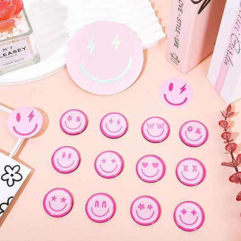 Whaline 12Pcs Pink Smile Face Resin Refrigerator Magnets, Cute Preppy Decorative Fridge Magnetic Stickers for Kitchen