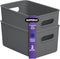 Superio Ribbed Collection Decorative Plastic Open Storage Bins, Medium Grey (2 Pack) for Organizing Closet and Shelves