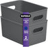 Superio Ribbed Collection Decorative Plastic Open Storage Bins, Medium Grey (2 Pack) for Organizing Closet and Shelves