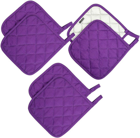 100% Cotton Potholders - Everyday Basic Terry Pot Holder Set for Cooking and Baking, Heat Resistant, Set of 6 Grape