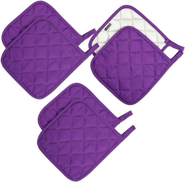 100% Cotton Potholders - Everyday Basic Terry Pot Holder Set for Cooking and Baking, Heat Resistant, Set of 6 Grape