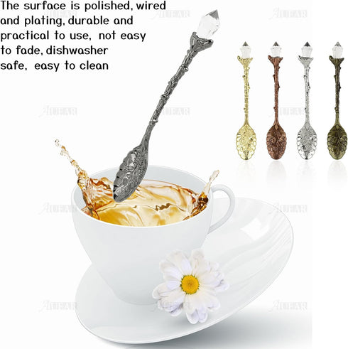 AUEAR 50 Pack Vintage Crystal Spoons Set, Carved Coffee Tea Spoons for Home Office Party Supplies