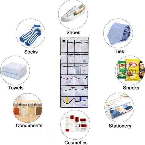 1 Pack Extra Large Hanging Over Door Shoe Organizer - 12+6 Pockets Shoe Rack for Closet Bedroom (White, 59 x 21.6 inch)