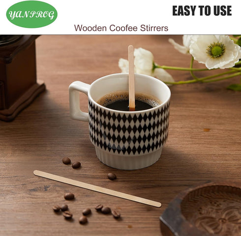 YANPROG 5.5" 100 Wooden Coffee Stirrers Coffee Stir Sticks Pcs, Natural Birch Round End Thick Birch Wood Eco-Friendly