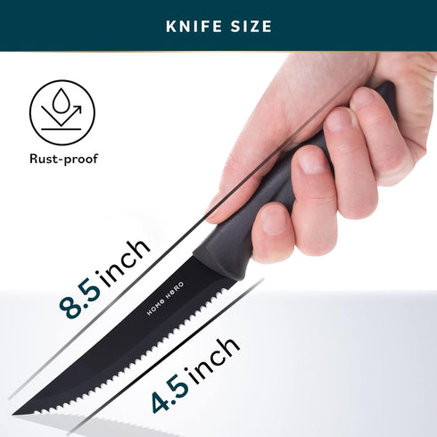 Home Hero 12-Piece Razor-Sharp Steak Knives Set, High-Carbon Stainless Steel with Ergonomic Handles for Precise Cutting
