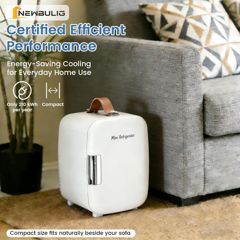 4L/4.23QT 12V NEWBULIG Mini Fridge for Bedroom, Office & Car, Portable Mini Refrigerator for Skincare with Handle