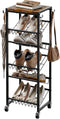 6 Tier Rotating Shoe Rack Tower with Wheels, Wooden Shoe Storage Organizer