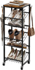 6 Tier Rotating Shoe Rack Tower with Wheels, Wooden Shoe Storage Organizer