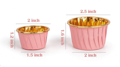 GOLDEN APPLE Mini Cake Baking Cups, 50 pcs Aluminum Foil Paper, Pink in Gold Cupcake Liners for Party Wedding