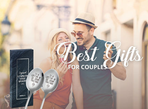 Engraved Ice Cream Spoons, Gifts for Couple, 2 Pcs Stainless Steel Coffee Spoon for a Lifetime Together