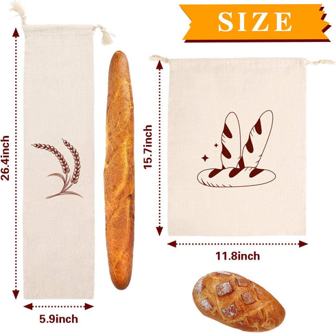 4 Packs Augshy Linen Bread Bags for Homemade Bread, Unbleached, Reusable Bread Storage Bakery & Baguette