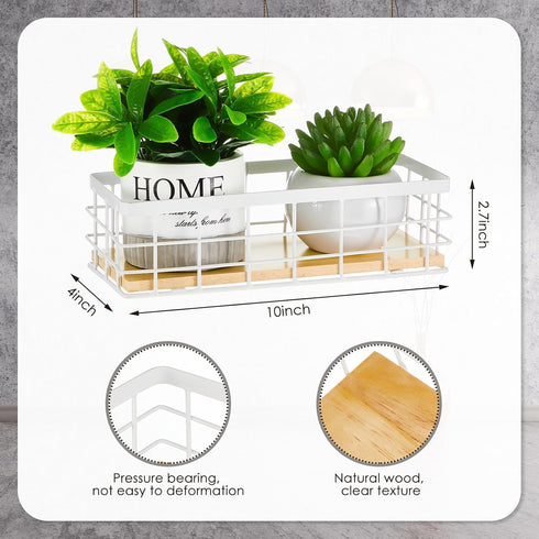 Funrous 2 Pcs Metal Wire Basket Toilet Paper Basket Wire Bathroom Storage Organizer with Wooden Base Rectangular Wall Mounted Metal Basket for Kitchen Countertop (White,9.84 x 3.94 x 2.76 Inches)