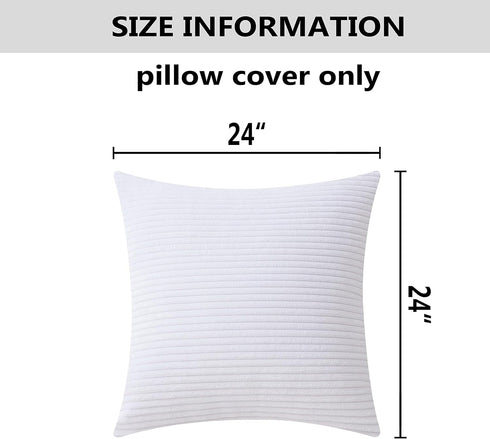 Home Brilliant 24x24 Euro Sham Spring Pillow Cover, Striped Corduroy Textured Velvet, Pure White