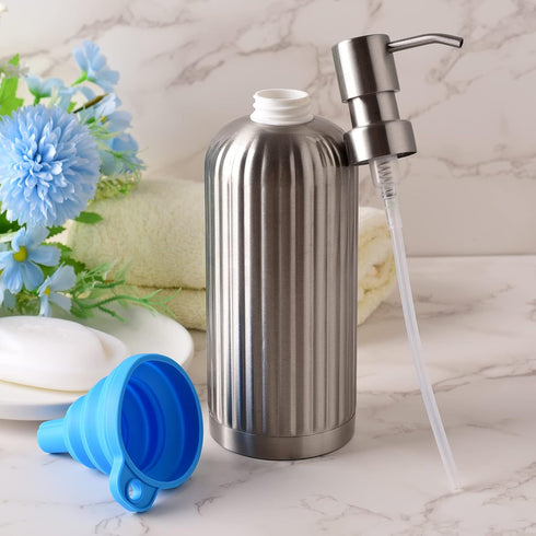 Rust-Proof Stainless Steel Countertop Soap Dispenser - Roman Column Shaped 18 oz Brushed Nickel Bottle with Pump