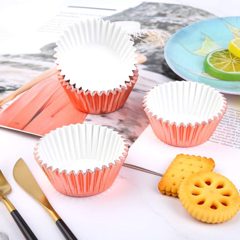 URATOT 100 Pieces Rose Gold Foil Metallic Cupcake Liners, Muffin Wrappers, Muffin Paper Cases, Foil Baking Cups