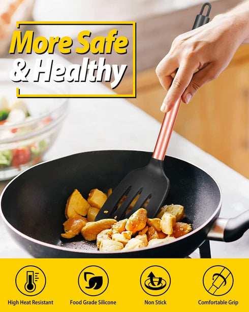 Pack of 2 Non-Stick Silicone Solid Turner Spatulas, High Heat Resistant BPA Free, Ideal for Cooking Fish, Eggs,