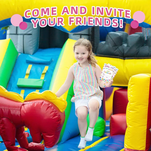 Zonon 30 Pieces Birthday Invitations for Girls, Bounce House or Jumping Party Cards with Envelopes, Bright Color